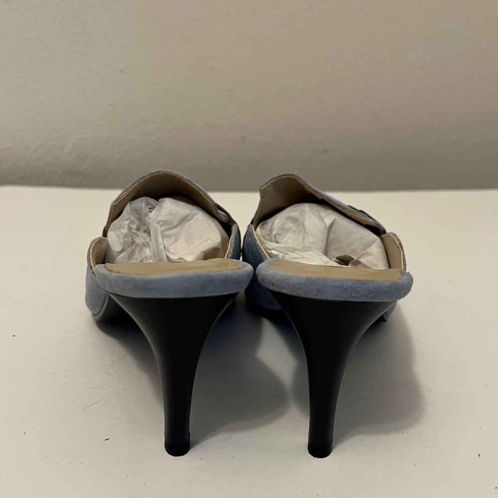 Newport News Gray Blue Pointed Toe Mule Heels | Size 7.5 - Picture 2 of 3